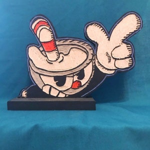 Cuphead woodcut sculpture