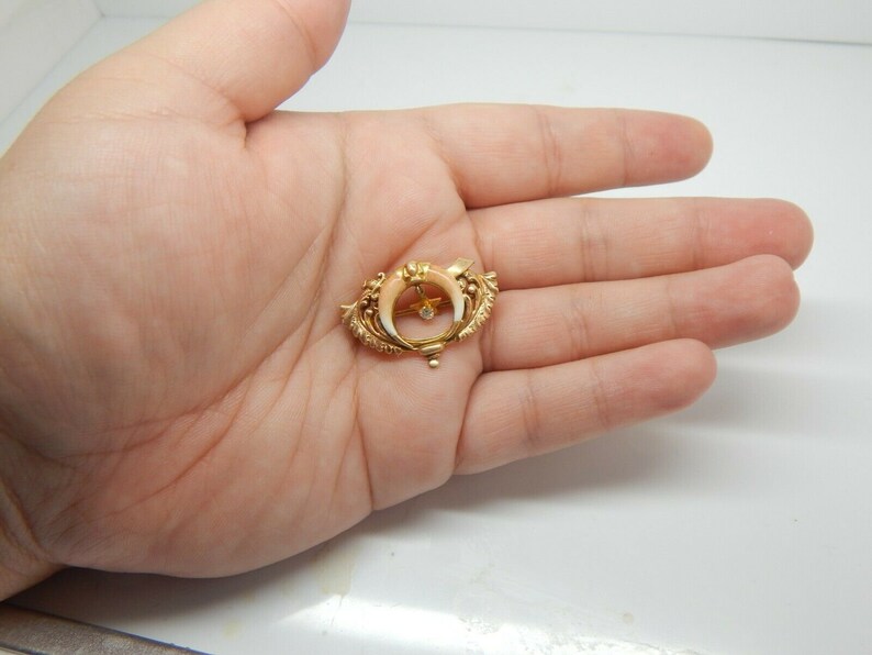 Antique Vintage 14K Gold Egyptian Revival Shriner/'s Masonic Star Diamond Enamel Brooch Pin