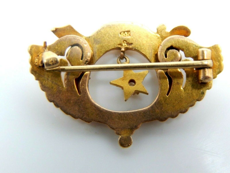Antique Vintage 14K Gold Egyptian Revival Shriner/'s Masonic Star Diamond Enamel Brooch Pin
