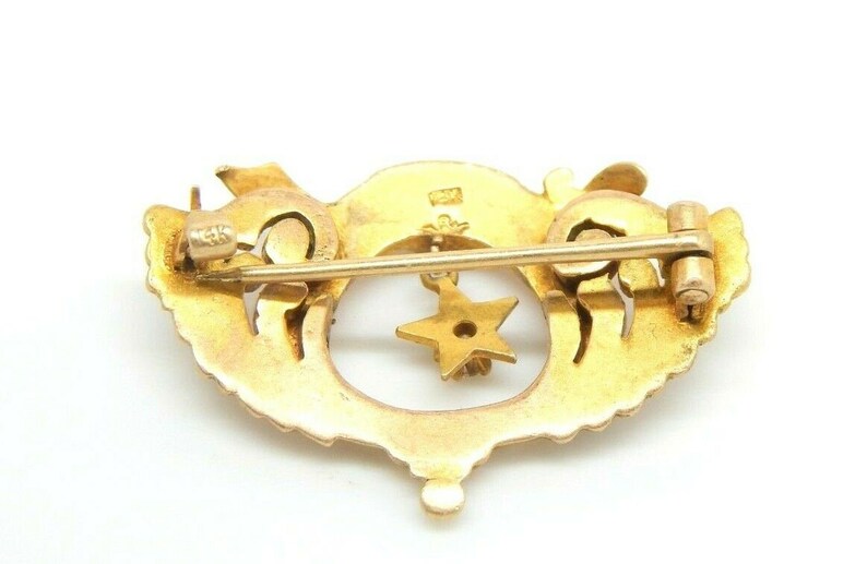 Antique Vintage 14K Gold Egyptian Revival Shriner/'s Masonic Star Diamond Enamel Brooch Pin
