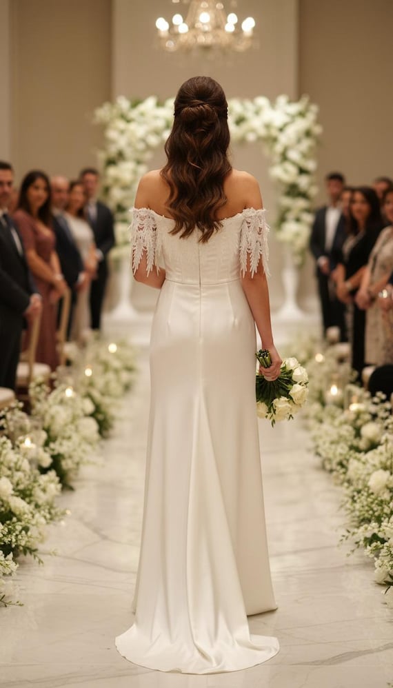 ivory 2 piece wedding lace bodice full length dress women