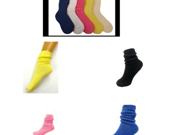3 pairs of slouch socks cotton blend colours blue pink ivory yellow