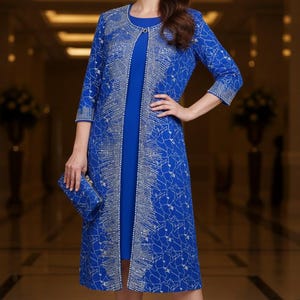 Royal Blue Ladies Dress & Coat With Embellished Diamante Work, Wedding  Church Special Occasions - Etsy