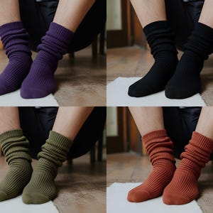 4 pairs of slouch socks purple army green black & brown adults unisex 4-7