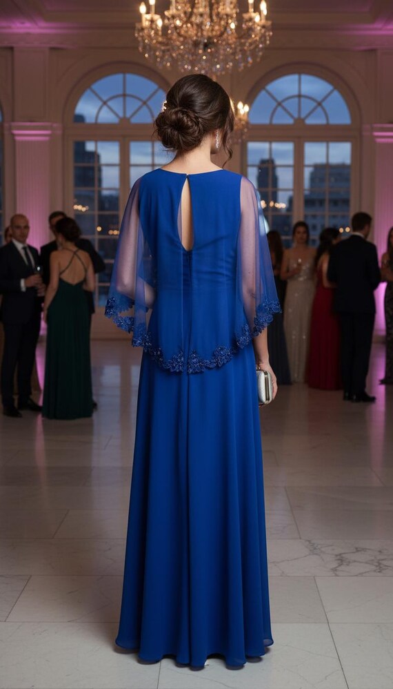 royal blue chiffon maxi dress Pleated Royal Blue Chiffon V-neck Evening Party Dress
