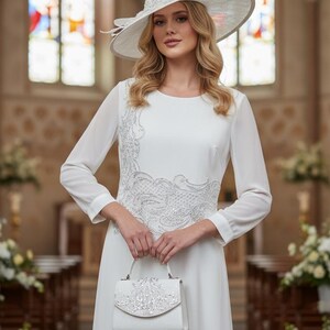 silver church dresses 3/4 Sleeve Rhinestone Embellished Church Dress  Tally Taylor
