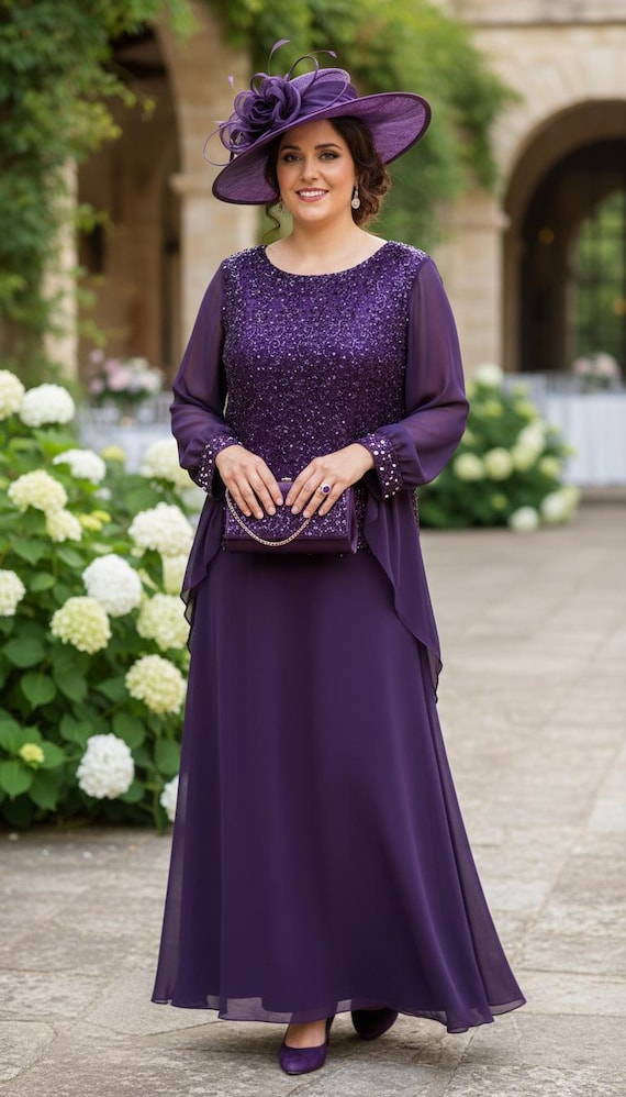 Ladies Plus Size Chiffon Maxi Dress with Lace work , Mother of the Bride guest church