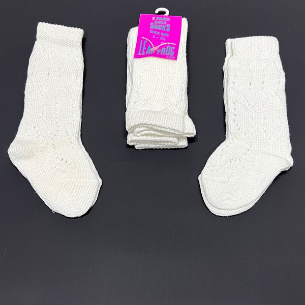 2 pairs pack of Baby long below knee white knit look socks