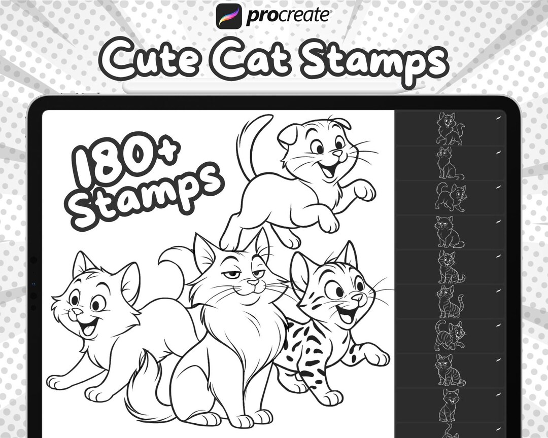 180+ Cartoon Cats Procreate Stamps , Procreate Cat Brushset , Procreate ...