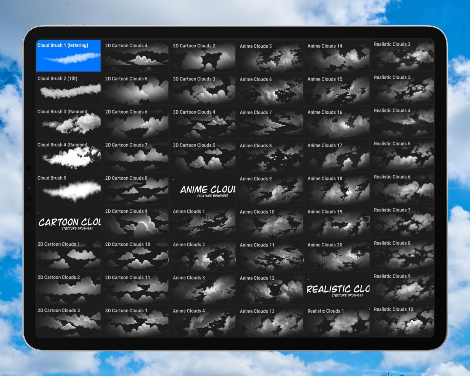 50+ Procreate Clouds Brushes and Textures, Seamless Cloud Brushes Set ...