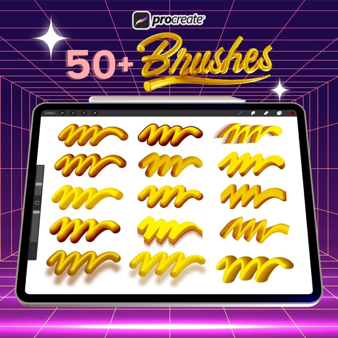 50+ 3D Brush Pack for Procreate, Procreate 3D Lettering Brush Set, iPad ...