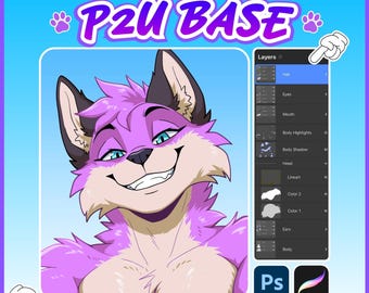 Furry P2U Base PSD, Anthro Fursona Coloring Base, Canine Wolf Template, Layered Procreate & Photoshop YCH Base, For Adopt and YCH Commission