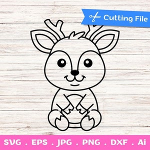 Baby Deer Outline SVG cut file - svg, png, dxf, eps for cricut, silhouette, vinyl decal, tshirt design, scrapbooking, Forest Woodland Animal