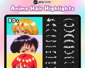 70+ ANIME Haar-Highlights, Procreate Pinselhaare, Haartexturen, Anime Procreate-Stempel, Haar Highlights Pinselpaket, Manga Procreate-Stempel