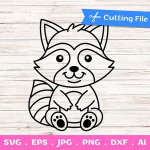 Baby Raccoon Outline SVG fichier coupé - svg, png, dxf, pour cricut, studio silhouette, décalque vinyle, conception de t-shirt, scrapbooking, machines de découpe