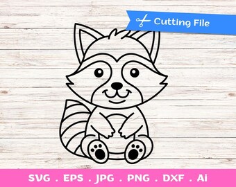 Baby Raccoon Outline SVG cut file - svg, png, dxf, for cricut, silhouette studio, vinyl decal, tshirt design, scrapbooking, cutting machines