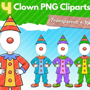 4 Modelo PNG de palhaço sem rosto, clipart de palhaço fofo, decoração de berçário, sublimação PNG, download instantâneo de clipart de circo, decoração de aniversário de menino DIY
