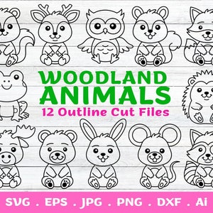 Umriss Waldtiere SVG geschnittene Dateien für Cricut und Silhouette - Waldtiere svg, niedliche Waldtiere, Baby Animal SVG, Woodland Baby