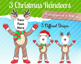 Faceless Christmas Reindeer PNG Templates, Reindeer Clipart, Cute Reindeer Graphics, Reindeer PNG, Christmas Clip Art, Christmas Sublimation