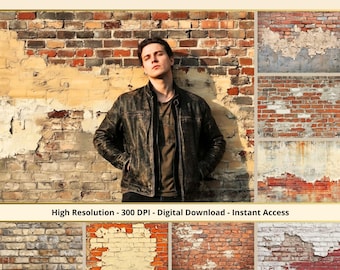 Baksteen grunge digitale fotografie-achtergronden, studioachtergronden voor fotografen, digitale achtergronden op bakstenen muur, portretfotografie-overlay