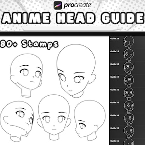 Unisex Head Guides Stamps, Procreate Gesichtsbürsten, Procreate Kopf-Stempel, Procreate Basiskopf-Referenz für Jungen und Mädchen, Procreate Anime-Stempel
