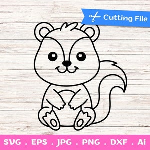 Outline Baby Skunk SVG cut files for Cricut and Silhouette - forest animals svg, Woodland Animals Svg, Skunk Clipart PNG, Cute Animal Svg