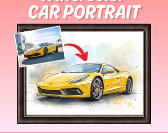 Personalized car portrait, Custom watercolor car painting, Fathers day gift, New car gift, Car guy gift, Car lover, Personalized car poster