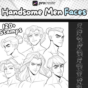 Handsome men Procreate Face Stamps, Procreate cartoon face stamps, Procreate Head Base, Procreate Reference, Procreate cartoon head Guides