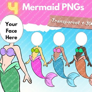 4 Modelo PNG de Sereia Sem Rosto, Sublimação PNG, conto de fadas, menina, decoração de aniversário DIY, Download instantâneo de clipart de sereia, download digital