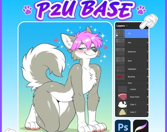 Unisex Furry P2U Base PSD, Fursona Base, Anthro Headshot Template, Layered Procreate & Photoshop Base, ych, OC Base, Canine Fursona Template