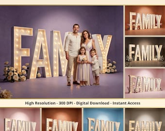 36 FAMILY Letter Backdrops, Family Portrait Photography Backgrounds, Studio Photoshoot Overlays, Photoshop Composite Set, Photoshop Overlays