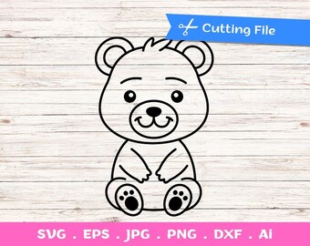 Baby Bear Outline SVG fichier coupé pour Cricut et Silhouette - fichiers svg, png, dxf, eps inclus - Téléchargement numérique instantané - Bear clipart