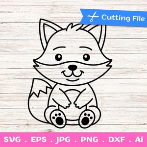 Baby Fox Outline SVG fichier coupé pour Cricut et Silhouette - Forest Animal Svg , Fox Dxf , Fox Svg , Fox Cricut , Fox Clipart , Fox Cut File