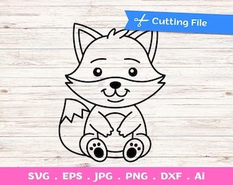 Baby Fox Outline SVG cut file for Cricut and Silhouette - Forest Animal Svg , Fox Dxf , Fox Svg , Fox Cricut , Fox Clipart , Fox Cut File