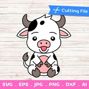 Cute sitting cow Layered cut files for Cricut and Silhouette - Cute Animal Svg , Baby Farm Animal Svg and clipart - svg, png, dxf, eps files