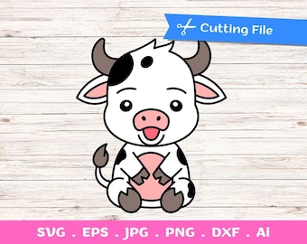 Cute sitting cow Layered cut files for Cricut and Silhouette - Cute Animal Svg , Baby Farm Animal Svg and clipart - svg, png, dxf, eps files