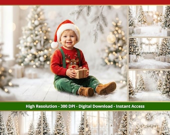 36 White Christmas Digital Backdrops, Holiday portrait digital Background, Studio Photography overlay, Christmastime Photography Backdrop
