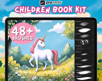48+ Procreate Brushes Kit di libri per bambini, libro di storie Procreate, Pacchetto di disegno, Pastello per pennelli Procreate, Pennelli per matite e texture