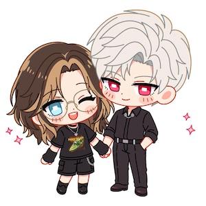 Custom Yumeship Chibi Couple Portrait, Anime Couple Commission, Selfship Art, OC x Canon x Furry, Digital Gift, Cute Chibi Illustration, YCH image 3