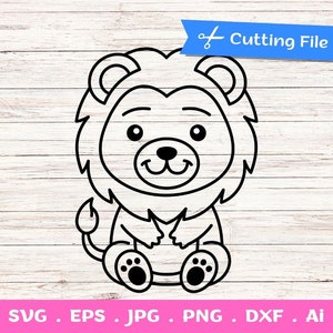Outline Baby Lion SVG cut files for Cricut and Silhouette, Lion cut Files, Lion Baby Shower Shirt, Safari Jungle Animal Svg, Cute Lion Svg