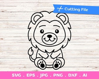Outline Baby Lion SVG cut files for Cricut and Silhouette, Lion cut Files, Lion Baby Shower Shirt, Safari Jungle Animal Svg, Cute Lion Svg