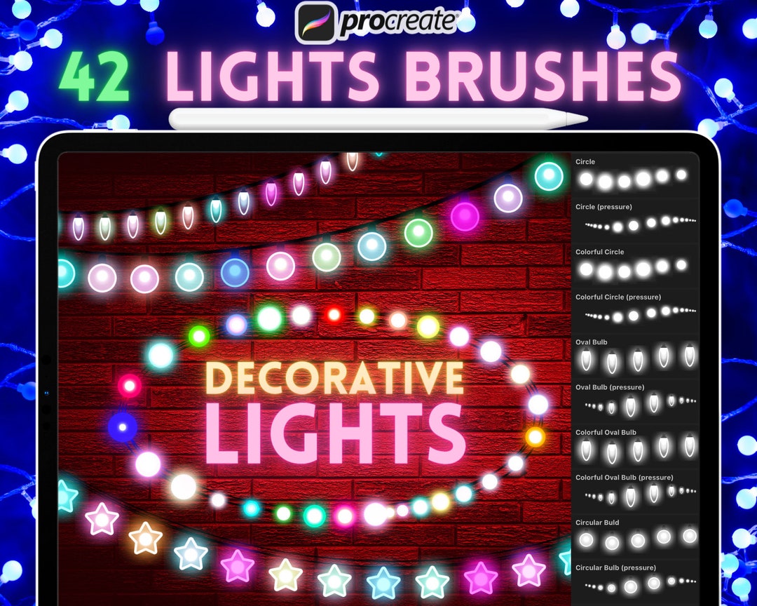 42 Decorative Garland Lights Procreate Brush Set , Digital Brushes ...