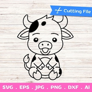Cute sitting cow cut files and png clip art for Cricut and Silhouette - svg, png, dxf, eps files - Baby Farm Animal Svg Cute Animal Svg