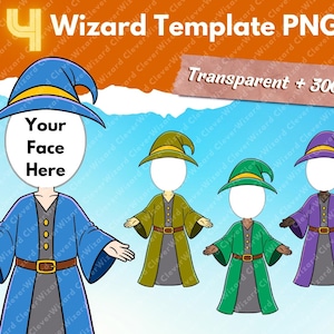 4 Faceless Cute Wizard PNG Template, Merlin Clipart, decoração de berçário, PNG Sublimação, Wizard Clipart Download instantâneo, decoração de aniversário de menino DIY