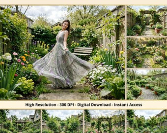 36 Secret Garden Backdrops, Floral Garden Portrait Backgrounds, Spring Photography Scenes, Wedding & Maternity Backdrops, Photoshop Overlay