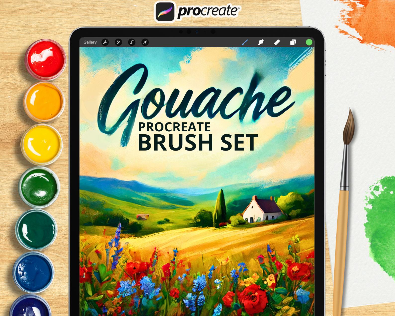 Set de pinceles de gouache para Procreate – Kit de pintura texturada realista Wet-on-Wet y Wet-on-Dry