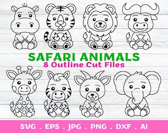 Outline Safari Animals SVG cut files for Cricut and Silhouette, Cute animals clipart Bundle, Zoo animal svg, forest animals svg, Baby Shower