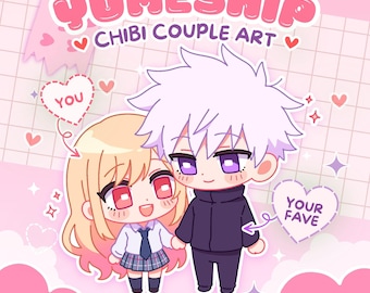 Custom Yumeship Chibi Couple Portrait, Anime Couple Commission, Selfship Art, OC x Canon x Furry, Digital Gift, Cute Chibi Illustration, YCH