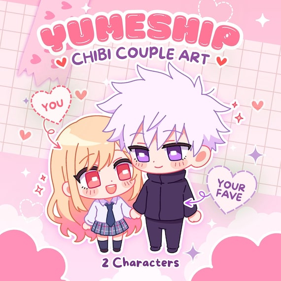 Custom Yumeship Chibi Couple Portrait, Anime Couple Commission, Selfship Art, OC x Canon x Furry, Digital Gift, Cute Chibi Illustration, YCH