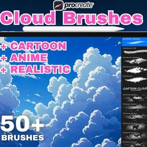 50 Procreate Clouds Brushes and Textures, Seamless Cloud Brushes Set for Procreate, Procreate Clouds Textures, Lettering Clouds Pack image 1